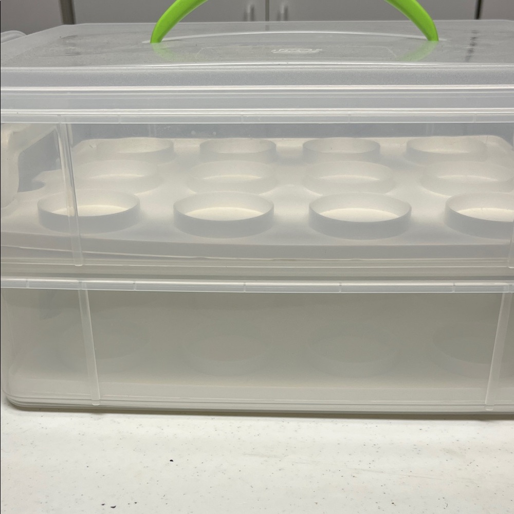 Food Network 24 Cupcake Carrier Clear Double Layer Cupcake Carrier with Handle. - Picture 7 of 9